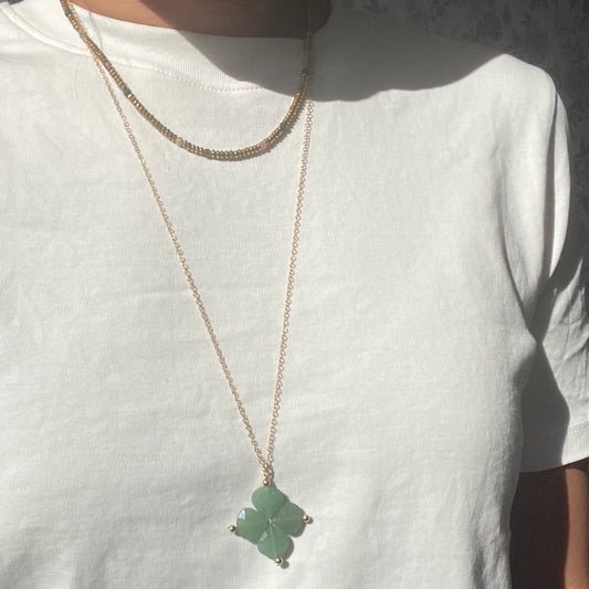 Collier trèfle Aventurine verte