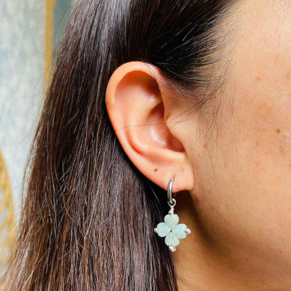 Boucles d'oreilles trèfle en Amazonite argenté