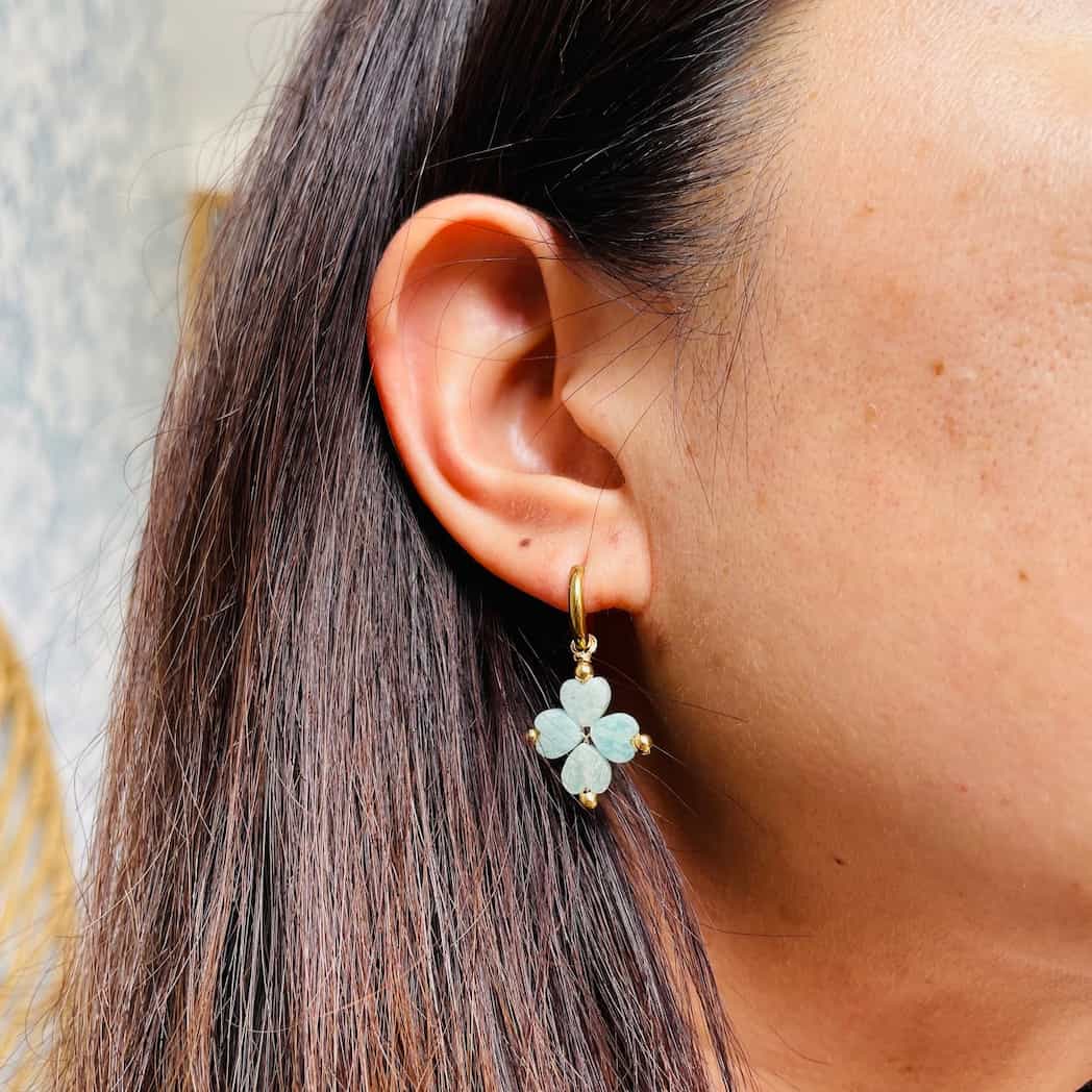 Boucles d'oreilles trèfle en Amazonite doré