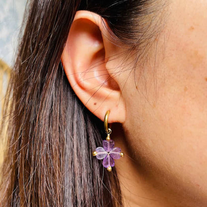 Boucles d'oreilles trèfle en Améthyste