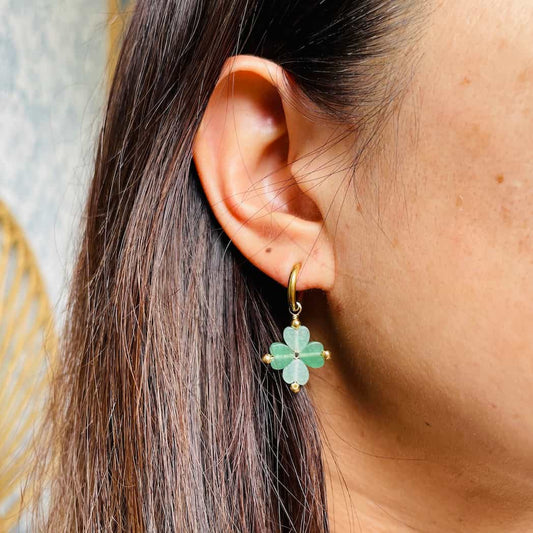 Boucles d'oreilles trèfle en Aventurine verte 