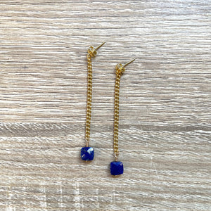 Puces d’oreilles chaîne pierres naturelles argent doré