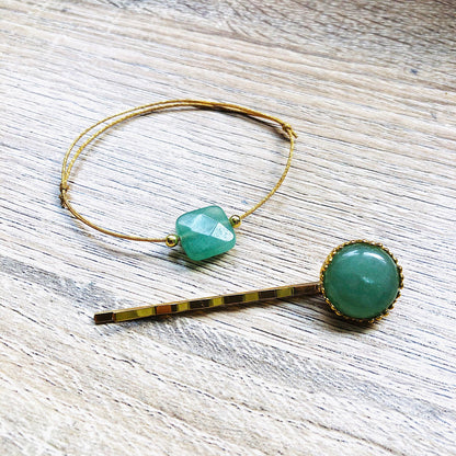 Parure bracelet barrette Aventurine verte Créativité
