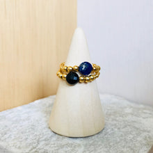 Charger l&#39;image dans la galerie, Bague en argent doré l’or fin et pierres naturelles d’Onyx noir ou Lapis Lazuli