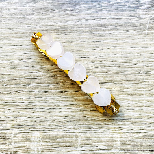 Barrettes cœurs en Quartz rose