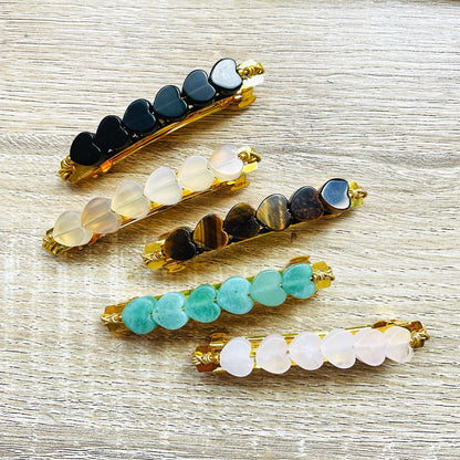 Barrettes cœurs en pierres naturelles