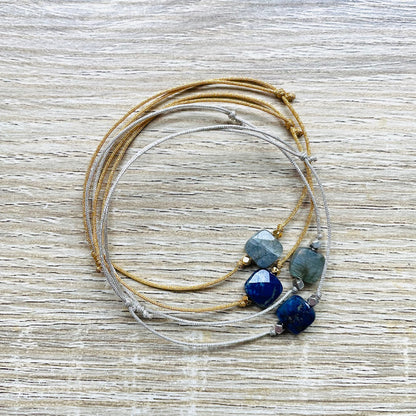 Bracelet Labradorite cordon réglable argent Carrie