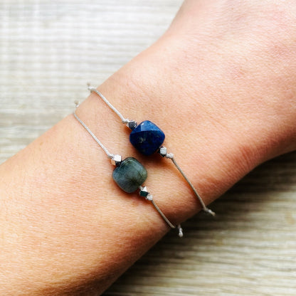 Bracelet Labradorite cordon réglable argent Carrie