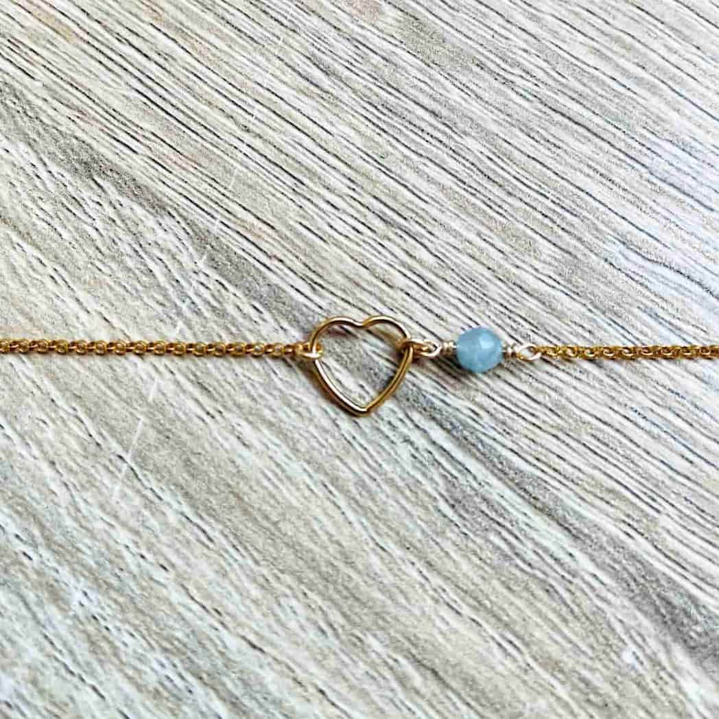 Collier cœur aigue marine