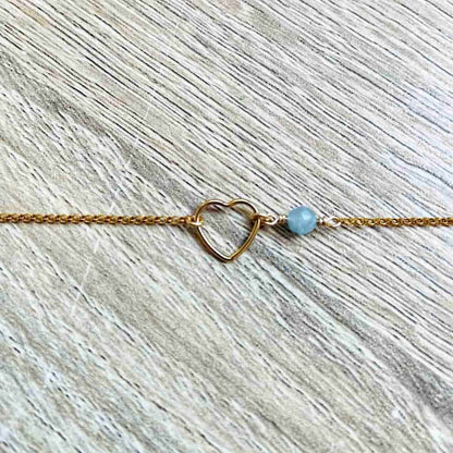 Collier cœur aigue marine