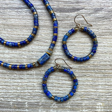 Charger l&#39;image dans la galerie, parure-collier-bracelet-boucles-lapis-lazuli-hematite